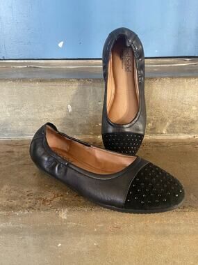 Josef Seibel black leather and suede ballet style flats with stud detail
